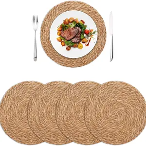 13 in Round Woven Placemats Plate Chargers Set of 4, Round Rattan Placemats,Natural Hand-Woven Placemats,Trivets for Hot Dishes, Large Trivets for Hot Pots and Pans,Boho Farmhouse Weave Place Mats,Rustic Braided Table Mats for Dining Table,Home,Wedding.