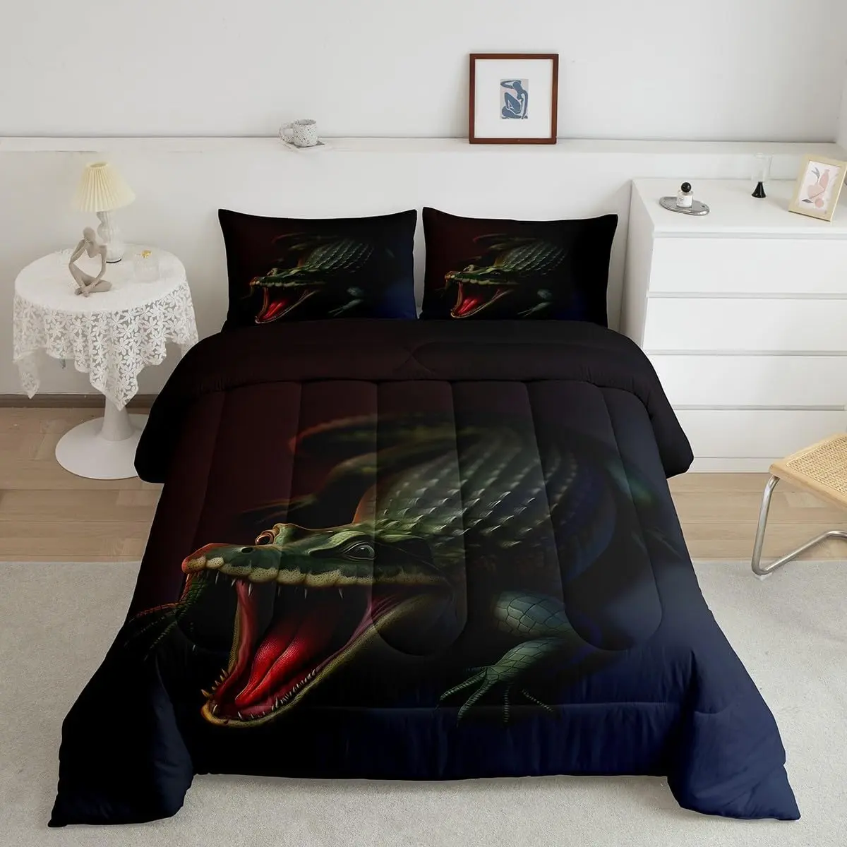 Twin Crocodile-Alligator Designer Comforter Set - Soft Wildlife Theme Bedroom Bedding, Luxury Decorative Bedding Duvet Set, Bedroom Bedding Set