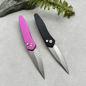 EDC Folding Knife - D2 Steel Single Edge Spear Point Blade, Pink Aluminium Handle, 62 g, for Camping & Kitchen Use