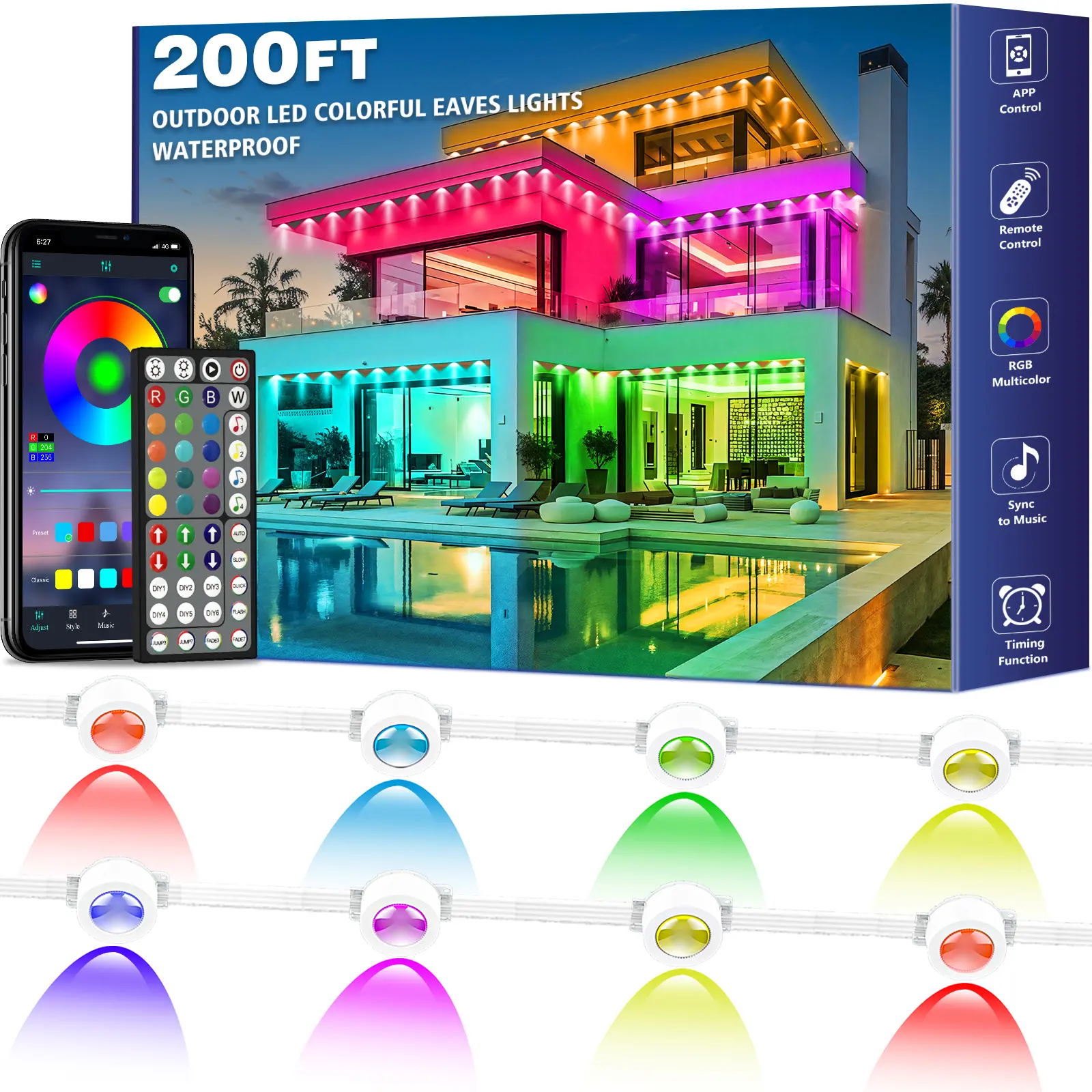 Permanent Outdoor Light,RGB Eaves Lights,DIY Scene Modes IP68 Waterproof Outdoor Under Eave Lighting,led Lights for Decor,Garden Decor,House,Party tiktokshopbacktoschool