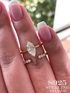 Luxury S925 Silver Oval Zirconia Ring Set, Marquise Ring Stack, Elegant Sparkling Artificial Zircon Rings, High-End Jewelry Collection