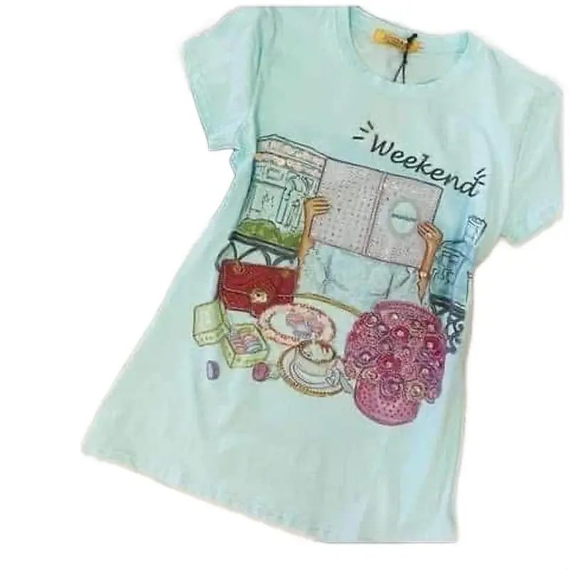 Vinizbena Rhinestones Weekend Women T-Shirt Cotton