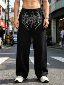 American Style Fitness Sports Pants, Unisex Jogging Athletic Pants, Casual Streetwear Straight Leg Long Pants for Training and Exercise, Loose Athletic Trousers