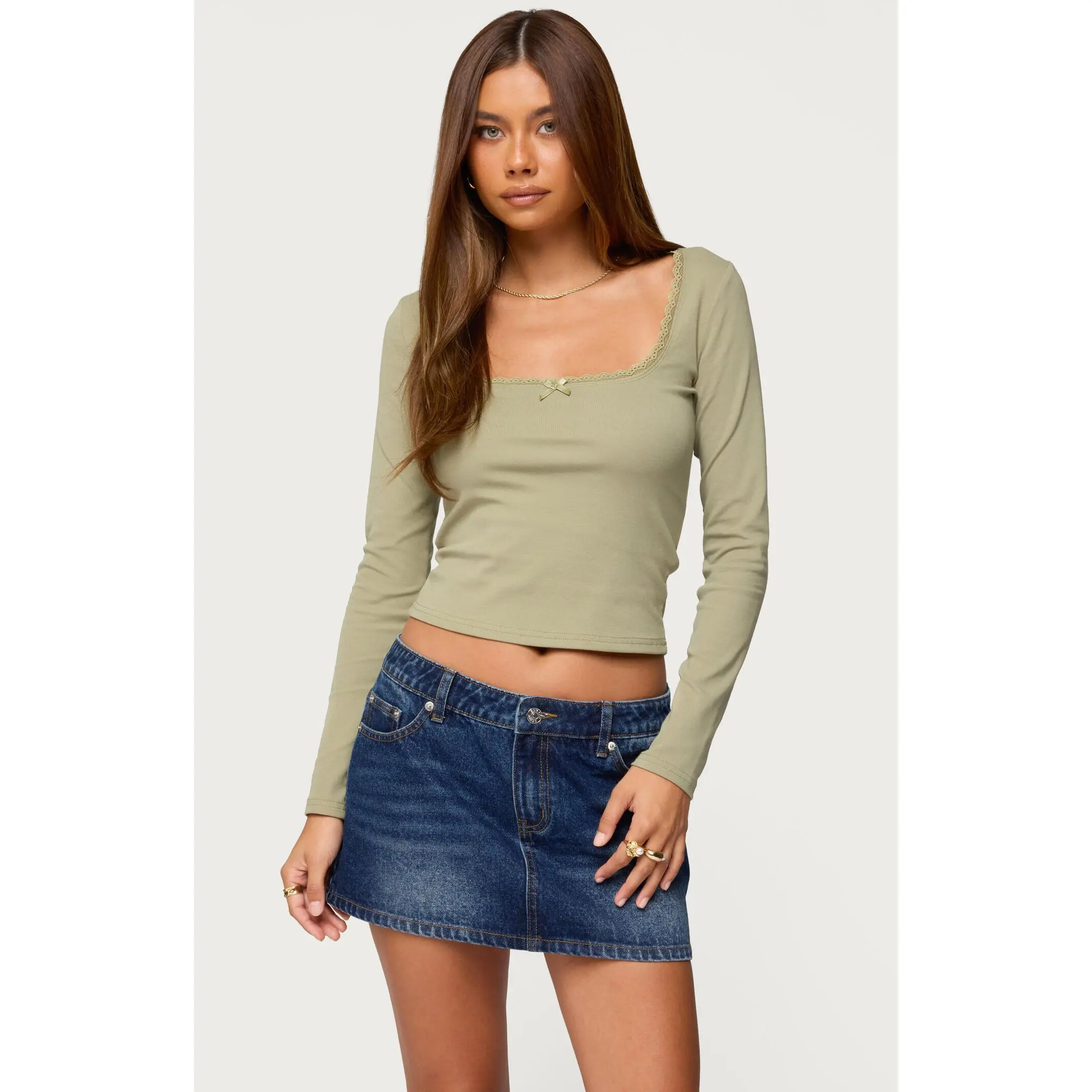 Edikted Women's Mora Lace Trim Ribbed T-Shirt