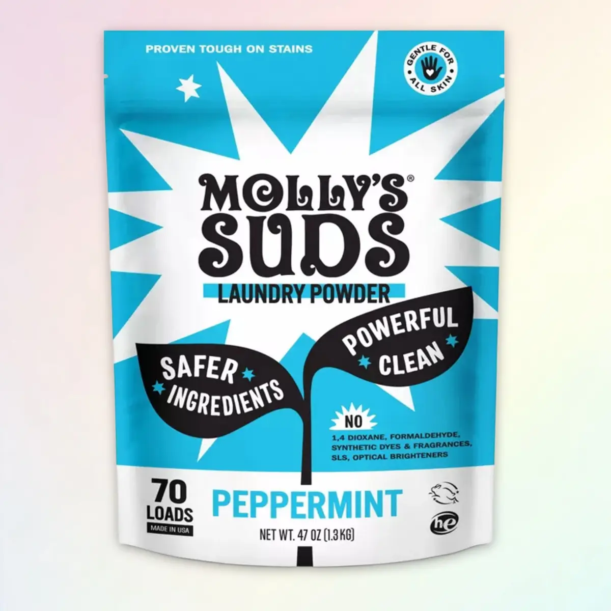 Molly's Suds Peppermint Laundry Powder 47oz - Natural Laundry Detergent, Peppermint Scent