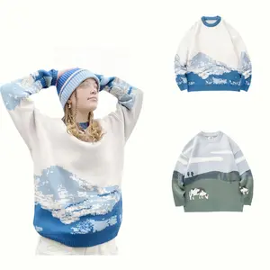 Vintage Sweater Grandpa y2k Oversized Casual Cable Knit Sweater Pullover Graphic Crewneck Tops Long Sleeve