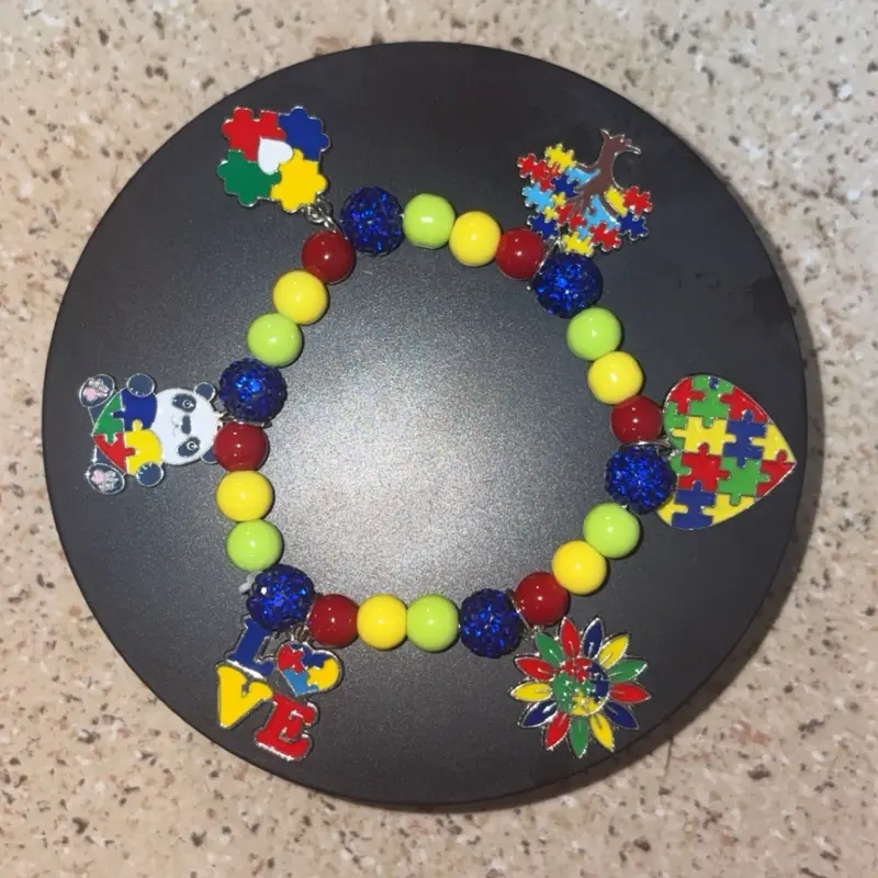 Autism Awareness Bracelet with Colorful Beads and Puzzle Pieces for Support and Advocacy