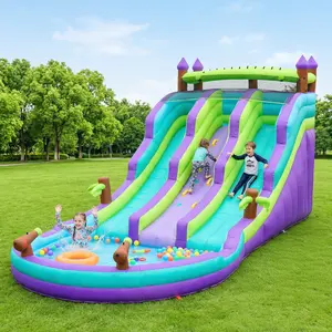 Inflatable Water Slide Park with Splash Pool & Water Cannons Bunny Silicone Protector for Backyard Bounce House Colorful Custom Summervibes
