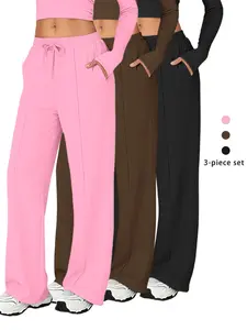 3-Pack Women's High-Waisted Loose-Fit Soft Comfy Sweatpants with Drawstring Design, Slimming Straight Leg Casual Long Pants, Outdoor Running Casual Sports Sweatpants Casual Comfy Sporty
