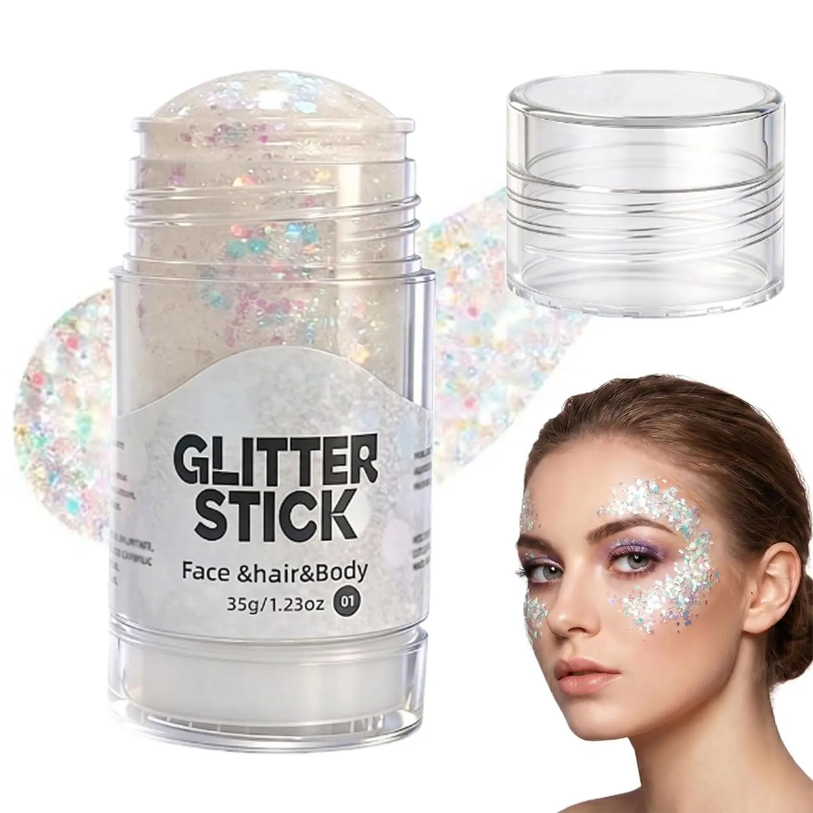 1.23 OZ Sparkling White Face Glitter Stick ,Iridescent Body Glitter for Rave Outfit Accessories, Mermaid Hair Glitter Stick for Rave, Concerts & Parties