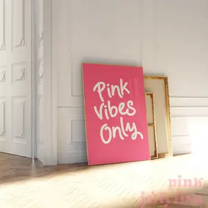 Hot Pink Y2K Print, Maximalist Girly Poster, Trendy Funky Dorm Room Wall Art, Pink Vibes Only Quote Print, Unframed Room Decor