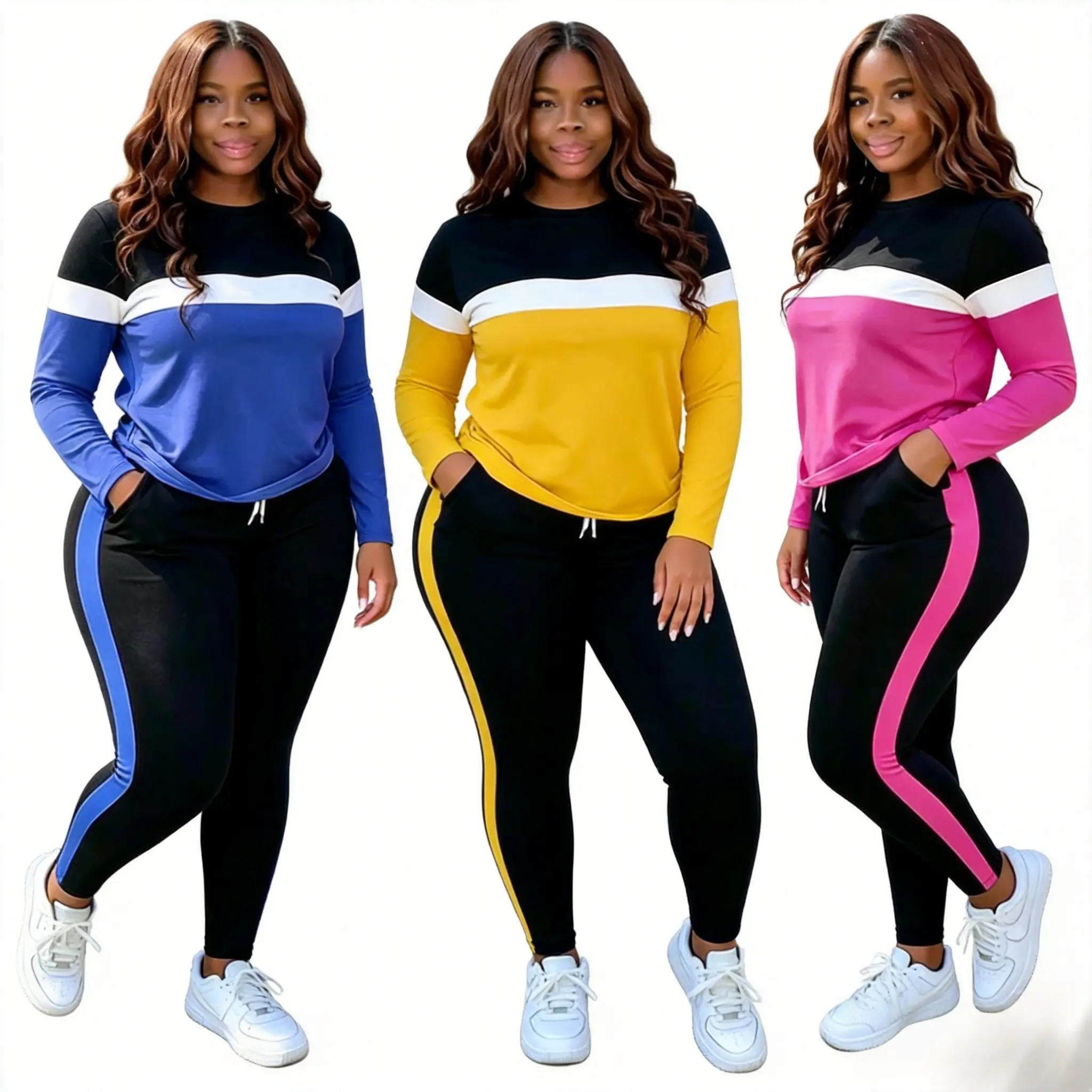 Women's Plus Size 2-Piece Long Sleeves Lounge Set - Soft, Comfortable Light Smooth Polyester Fabric with Drape, Elastic Waist Pants with Pockets, Relaxed Flattering Slimming Fit, Breathable Casual Women's Clothing for Everyday Wear, Blue
