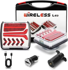 Wireless Magnetic LED Trailer Light, Ip67 Waterproof Rechargeable Wireless Trailer Tow Lights Kit, Tail Stop Turn Signal License Plate Lights for 12V RV Pickup Trucks Marine Boats