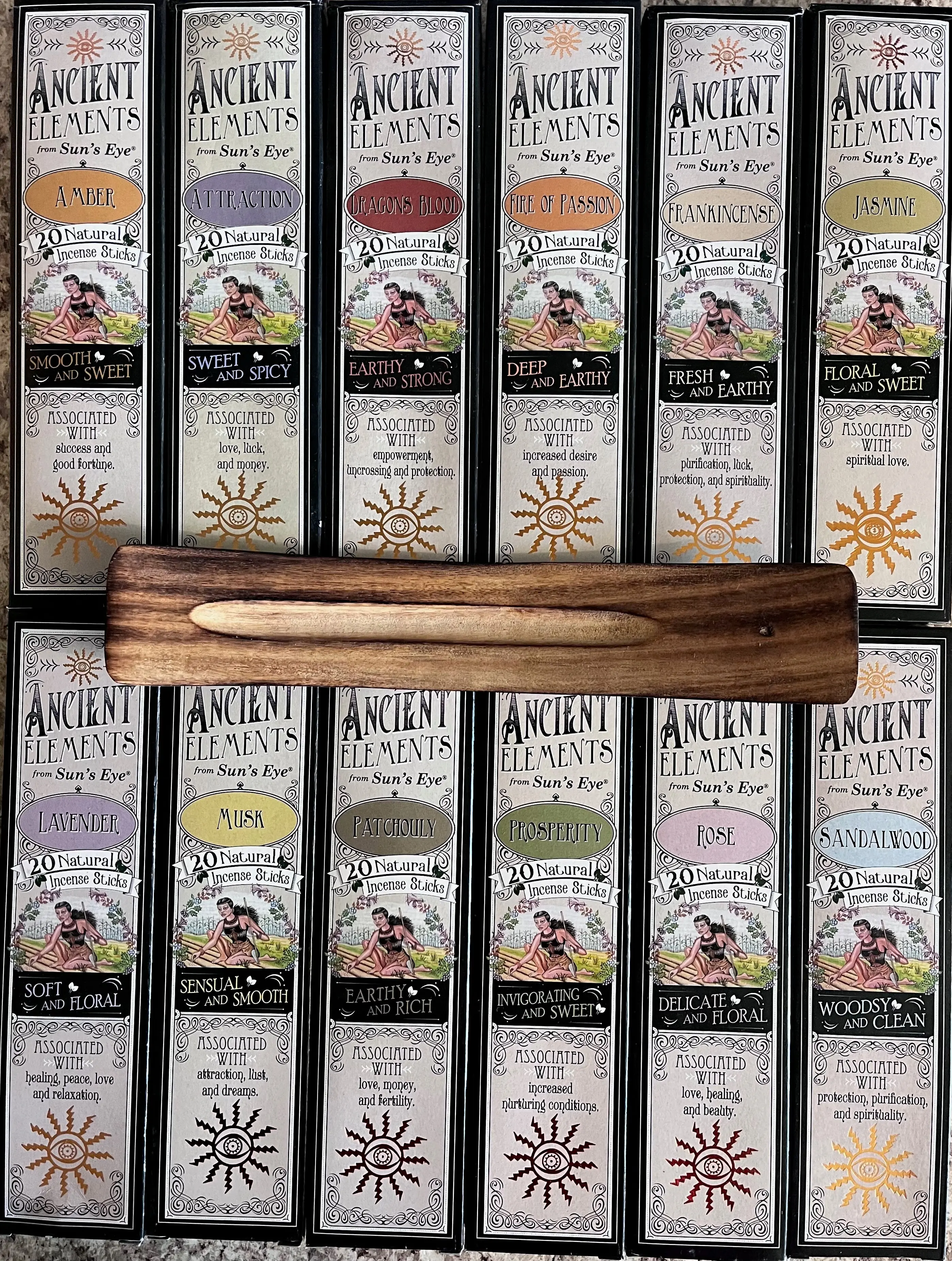 Sun's Eye Incense - 12 Pack Assorted Incense with Holder - 240 Sticks
