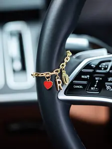 Sweet Style Chain Steering Wheel Decor, Heart Letter Design, Shell Imitation Car Interior Hanging Ornament