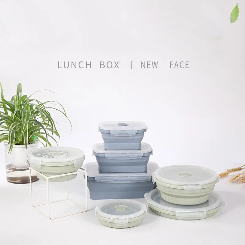 Silicone Collapsible Lunch Box - Round & Square Shapes, Modern Simple Plain Design, Microwavable, Nontoxic, Portable, On-the-Go, Kitchen Essential for Adults, Microwavable Lunch Boxes, Nontoxic Lunch Boxes