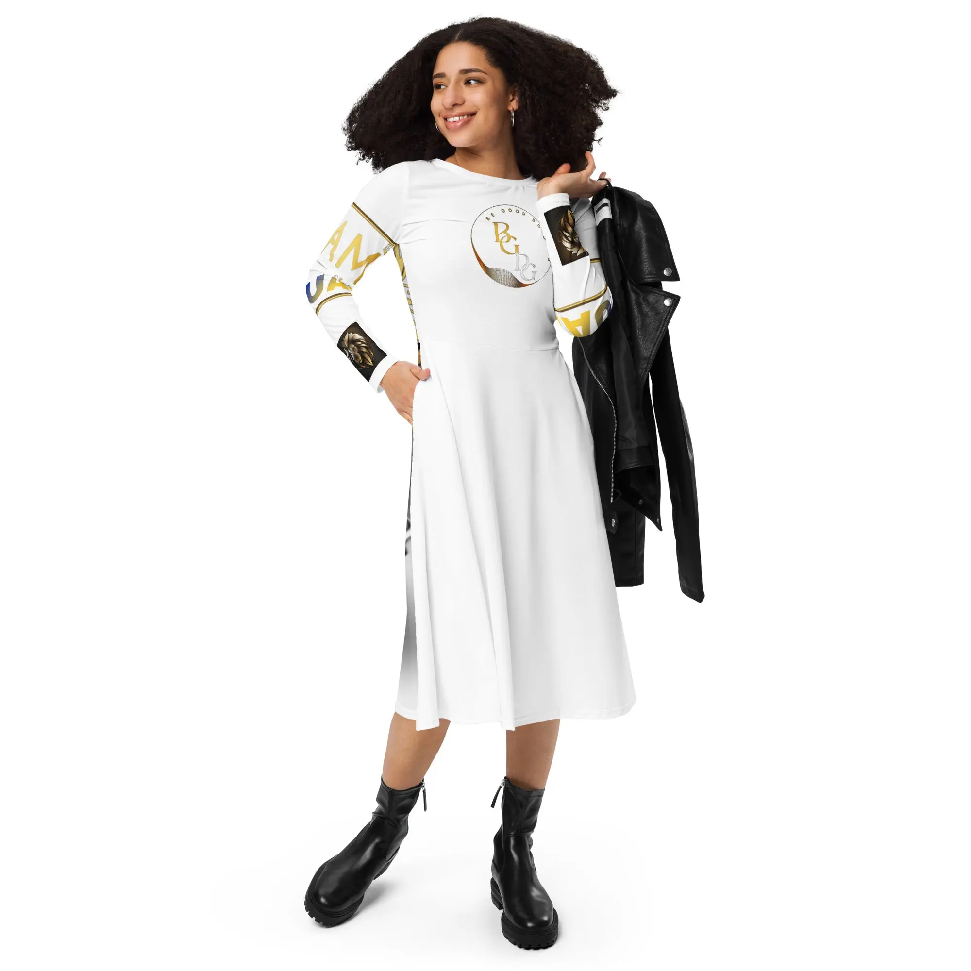 All-over Glam print  long sleeve midi dress