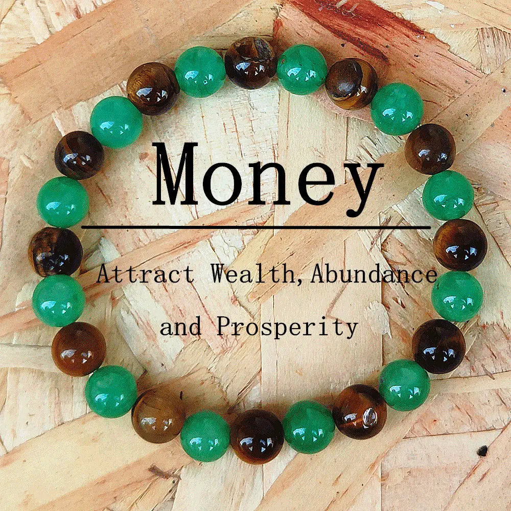 Money Attraction Bracelet with Green Aventurine &Tiger Eye Beads Colorblock Crystal Protection &Encouragement Gift Fashion Jewelry for WealthAbundance