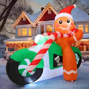 6ft Christmas Inflatables Outdoor Decorations, Blow Up Gingerbread Man On A Motorbike Inflatable with Built-in LEDs for Christmas Indoor Outdoor Yard Lawn Garden DecorationsXXALUE BAZAAR11