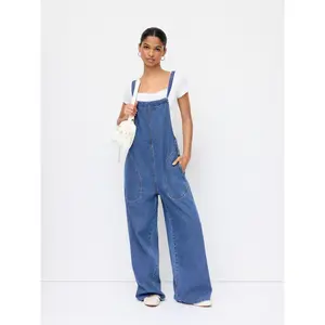 Cider Denim Bowknot Mid Rise Wide Leg Overalls