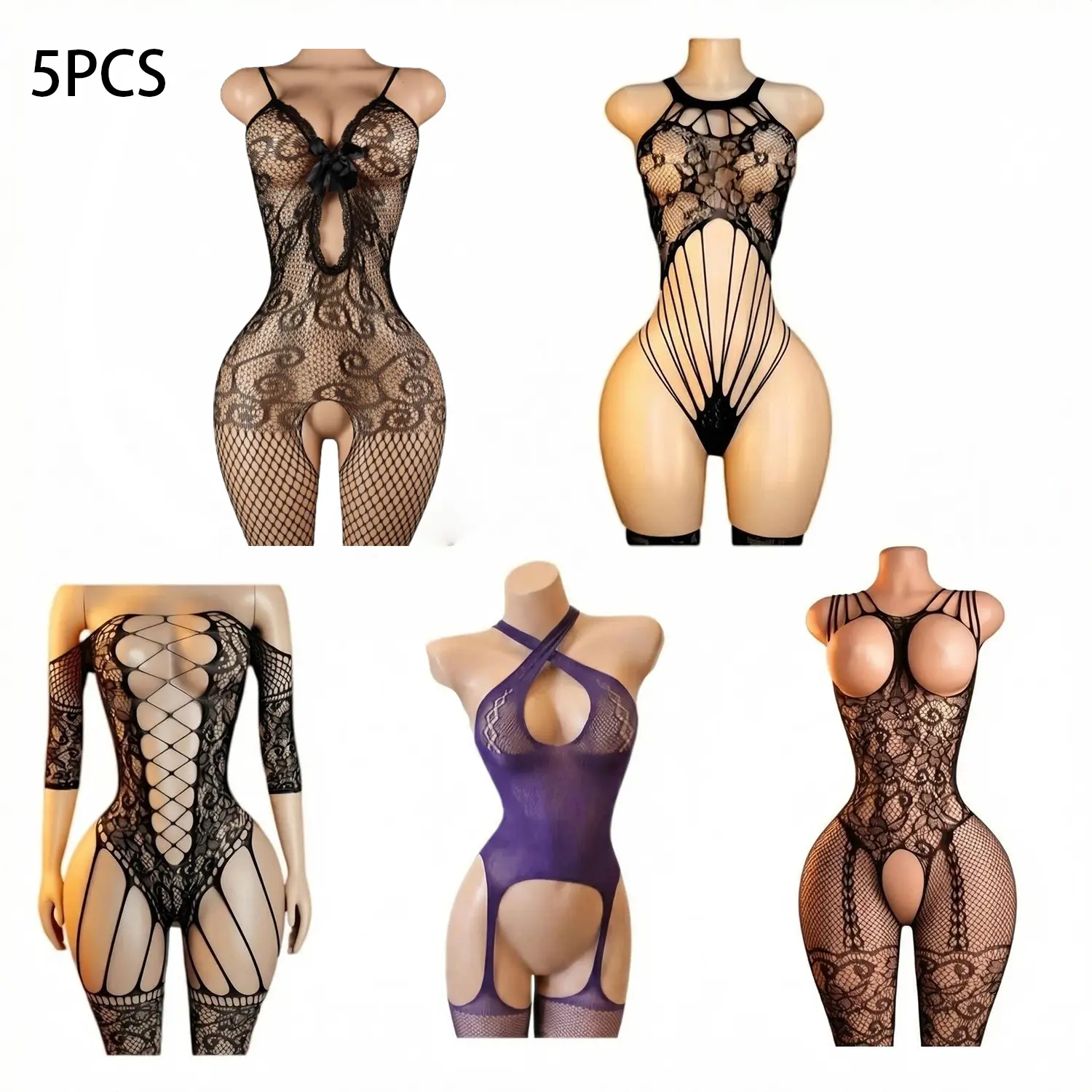 5Pairs Black Lace Jumpsuit High Stretch Thigh High Pantyhose Elegant Women's Floral Sexy Lingerie Set Exotic Socks Naughty Lace Sexy Pantyhose