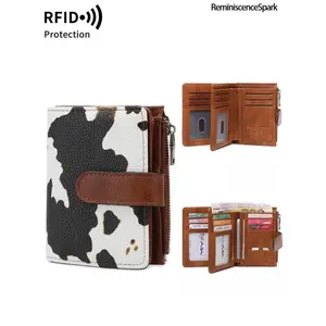 Women's Trendy Cow Print Multi-Compartment Bifold Wallet - Casual Zipper Closure All-Match Purse, Ideal Exquisite Gift for Birthdays, Everyday Carry (Sports & Outdoor Camping & Hiking Bags & Packs)