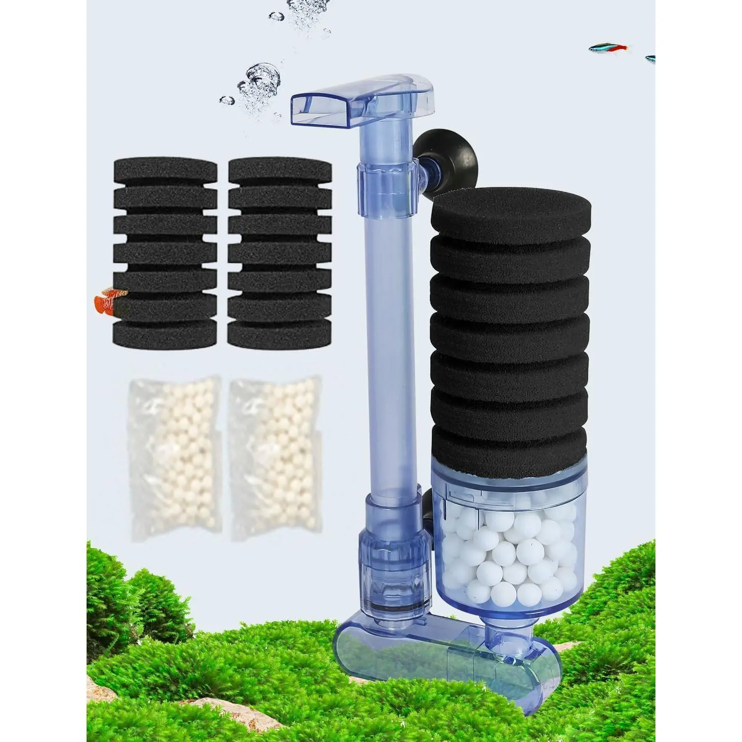 10-40 Gla Aquarium Sponge Filter Ultra Quiet Aquarium Air Pump Small Sponge Fish  Filter Comes with 2 Sponges 2of Bio Ceramic Media Balls