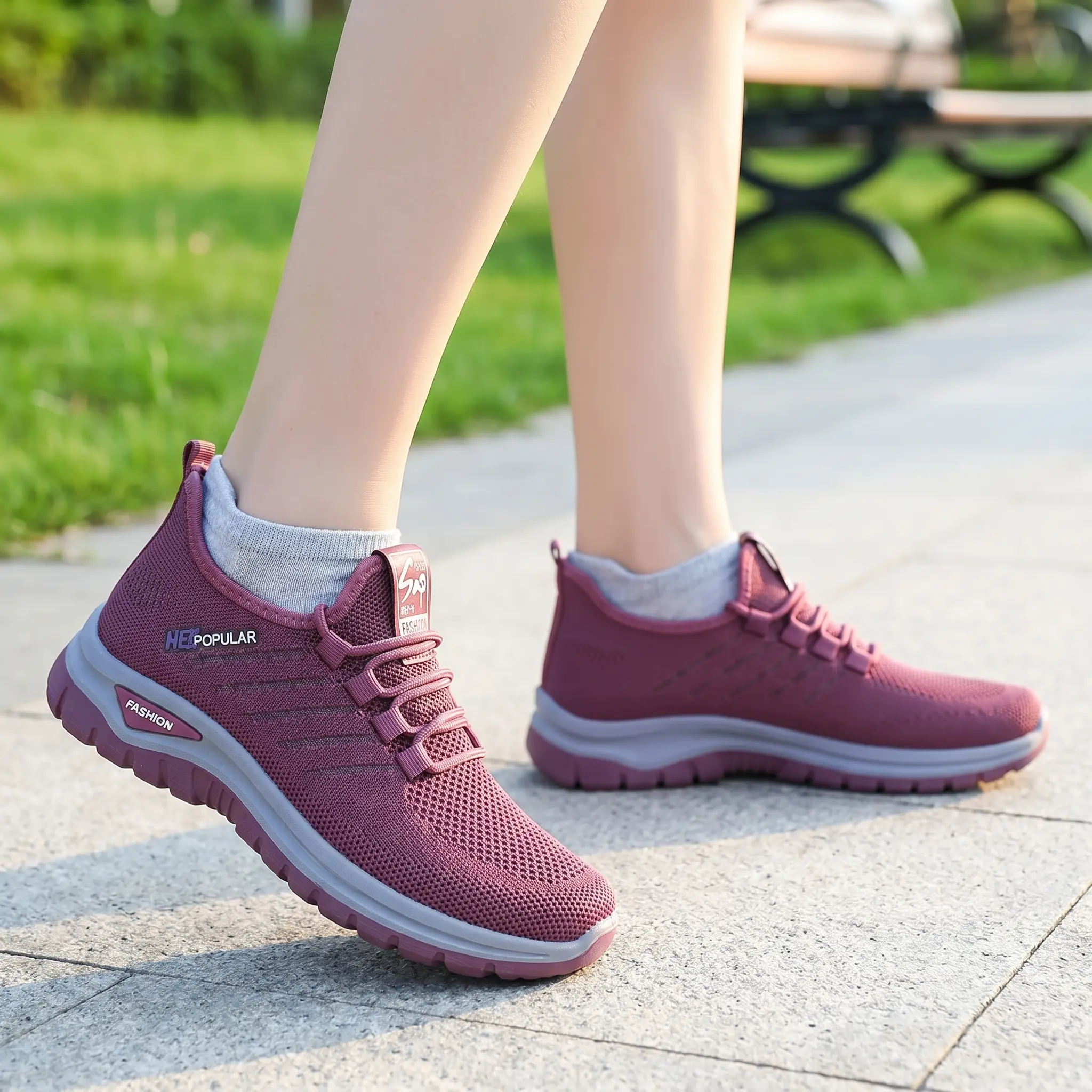 Women/Girl Breathable Mesh Walking & Running Shoes - Lightweight Slip-On/Lace-Up Closed-Toe Sneakers, Mid-Top Support, Durable Fabric/PVC, Round Toe Wide-Fit for Outdoor Sports/Training, Hand Washable Modern Athletic Footwear (Trainer)Valentine Gift