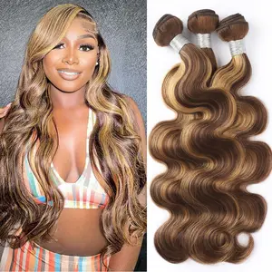 P4/27 Body Wave Bundles Human Hair Ombre Brown Highlight Human Hair Bundles for Sew In Colored Quick Weave HairStyles