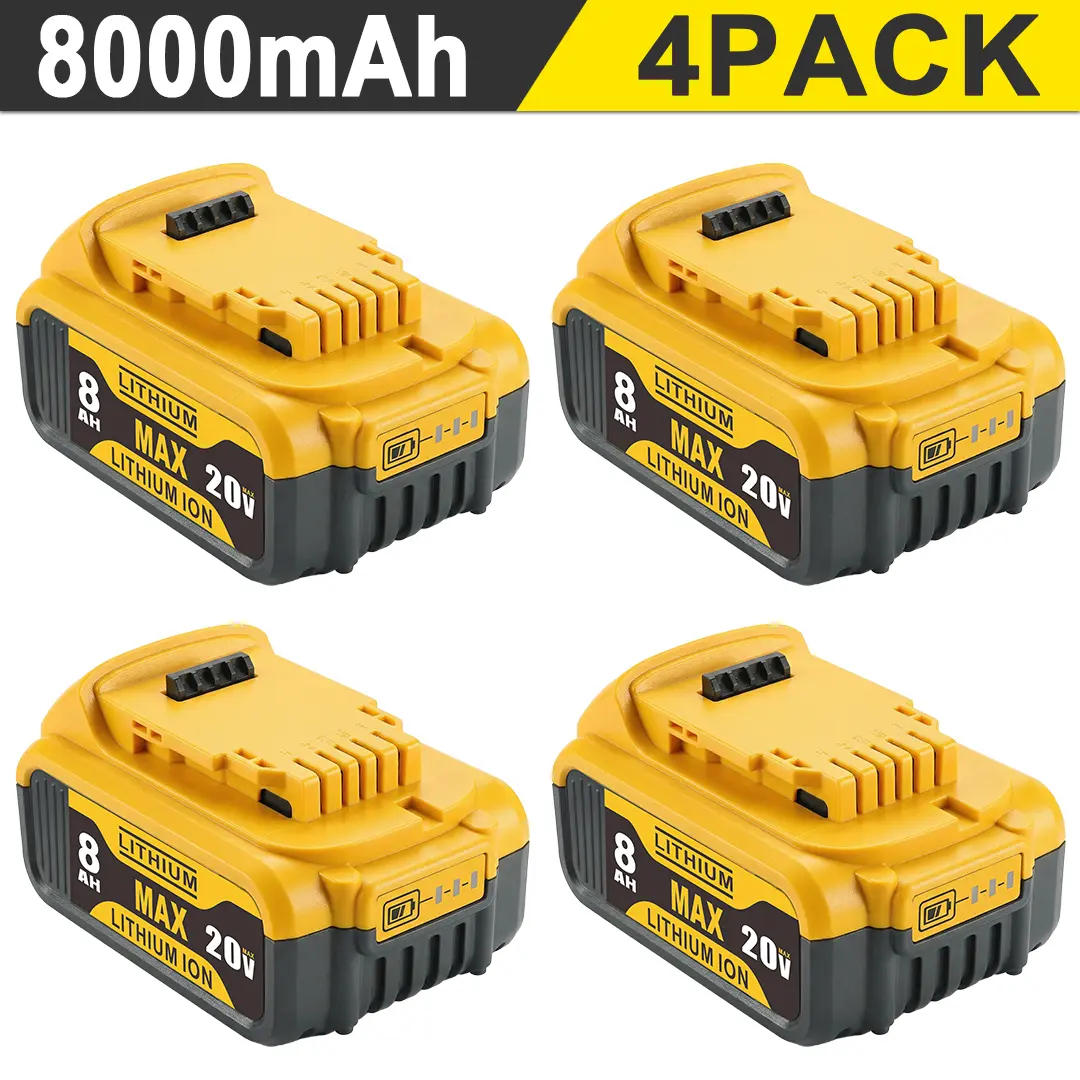 4-Pack 8.0Ah Lithium Replacement for Dewalt 20VBattery Charger Replacement Kit Cordless Tools DCB204/DCB203/DCB182/DCB201/DCB200/DCB180/DCB181 battery max xr cordless tool power tool series dcg 20V