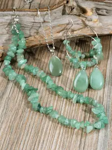 Green Aventurine Stone Jewelry Set, Including Necklace & Earrings, Fashion Jewelry for Party, Daily Clothing Decor, Trendy All-match & Exquisite Jewelry for Gift
