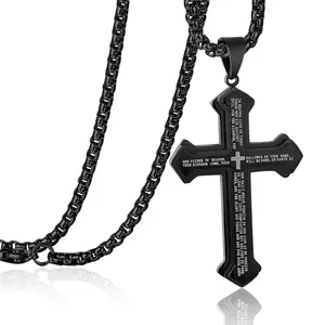 Men's Cross Pendant Necklace Cavalcade Lords Prayer Bible Verse Faith Amulet Religious Ornament Christian Gift