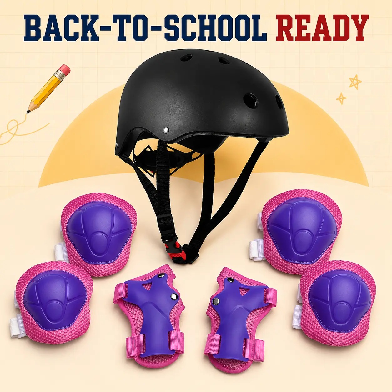 7-in-1 Kids Protective Gear Set – Adjustable Helmet & Knee/Elbow/Wrist Pads for Bike/Skateboard/Scooter – Ages 5-10