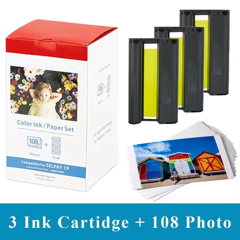 108 Sheets Photo Paper Compatible with Kp108in Ink Cartridge, Ink Cartridge Refills, Canon Selfy Cp Series, 4"x6", Cp1500 Cp1300 Cp1200 Cp910 Cp900 Cp760