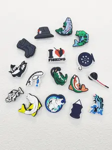 Cartoon Fishing Theme Shoe Charms Set, 16pcs Cute PVC Shoe Decoration for Clogs, Shoes Diy Buckle Decorations, Shoe Accessories, Shoe Embellishments, Shoe Adornments for Women & Men Birthday Party Gifts