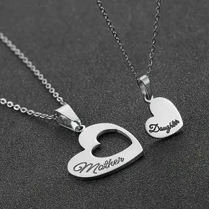 2-piece set of mother-daughter hollow heart pendant necklaces, Love Necklace, Heart Design Necklace, stainless steel, birthday and Mother's Day gift for mom and daughter
