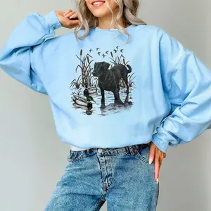 Vintage 90s Black Labrador Dog and Duck Nature Animal Lover Crewneck Sweatshirt Cotton