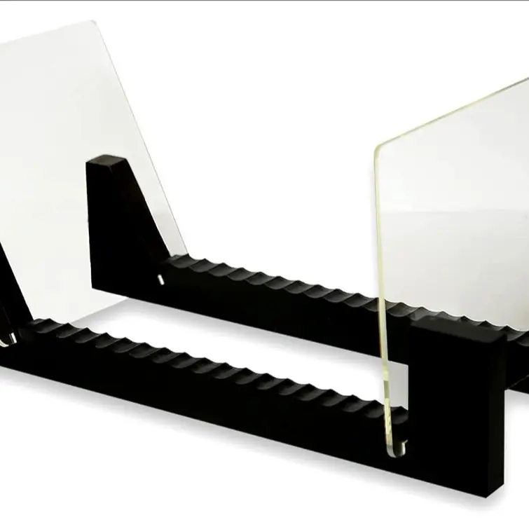 Vinyl Records Storage Holder Display Stand – 12” inch Holds Up to 50 Turntable LP's Records Albums – Wood Stand, Rubber Grip pad and Clear Acrylic Ends