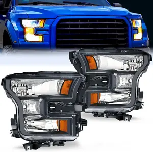 Nilight Headlight Assembly Compatible with 2015 2016 2017 Ford F-150 Headlamps Replacement Black Housing Amber Reflector Upgraded Clear Lens Driver and Passenger Side