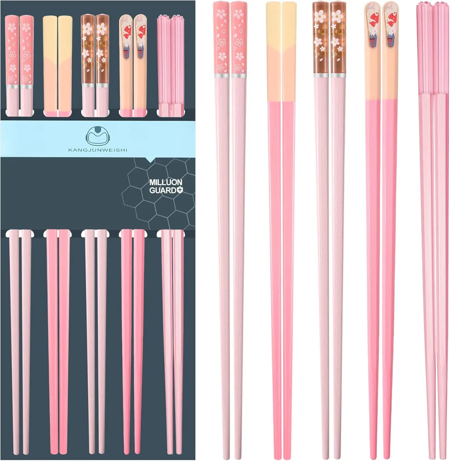 Slivek Chopsticks Reusable Dishwasher Safe, 9.57 inches Pink Non-slip Lightweight Fiberglass Chop Sticks, Asian Cuisine Japanese Chinese Chopstick Gift Set,...