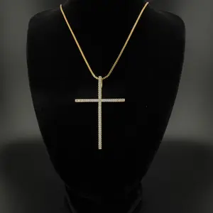 D'Luxe Essentials 14k Luxury Large Cross Pendant with Necklace - Stainless Steel, Premium Quality, Elegant Design, Chunky Cuban Chain