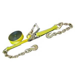 2" x 30' Winch Strap with Chain Anchor (Yellow)