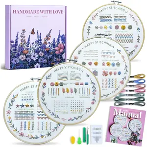 Beginner Embroidery Kit for Adults & Teens - 33 Stitches, Stamped  & Wreath Patterns, Hoop, Threads & Tools, Video & Manual Instructions, Easy & Fun DIY  for Craft Lovers
