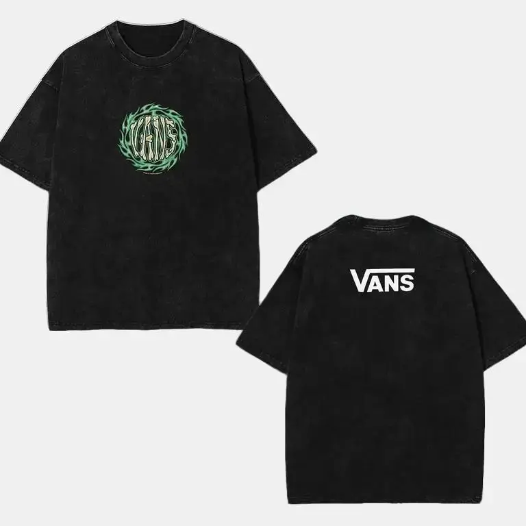 Vans 2K Flame Washed T-Shirt – Y2K Era Flame Graphic Oversized Tee for Skaters, Vintage Washed Streetwear With Cybercore Vibe, Dailywear Statement Fit, Urban Outfit Must-Have for TikTok Drip Fabric Menswear