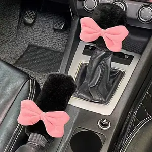 2pcs Small Bow Gear Shift Handbrake Cover, Shift Lever Cover, Automotive Accessories, Car Decoration Protection Set, Stylish Auto Interior Accessory, Car Interior Kit