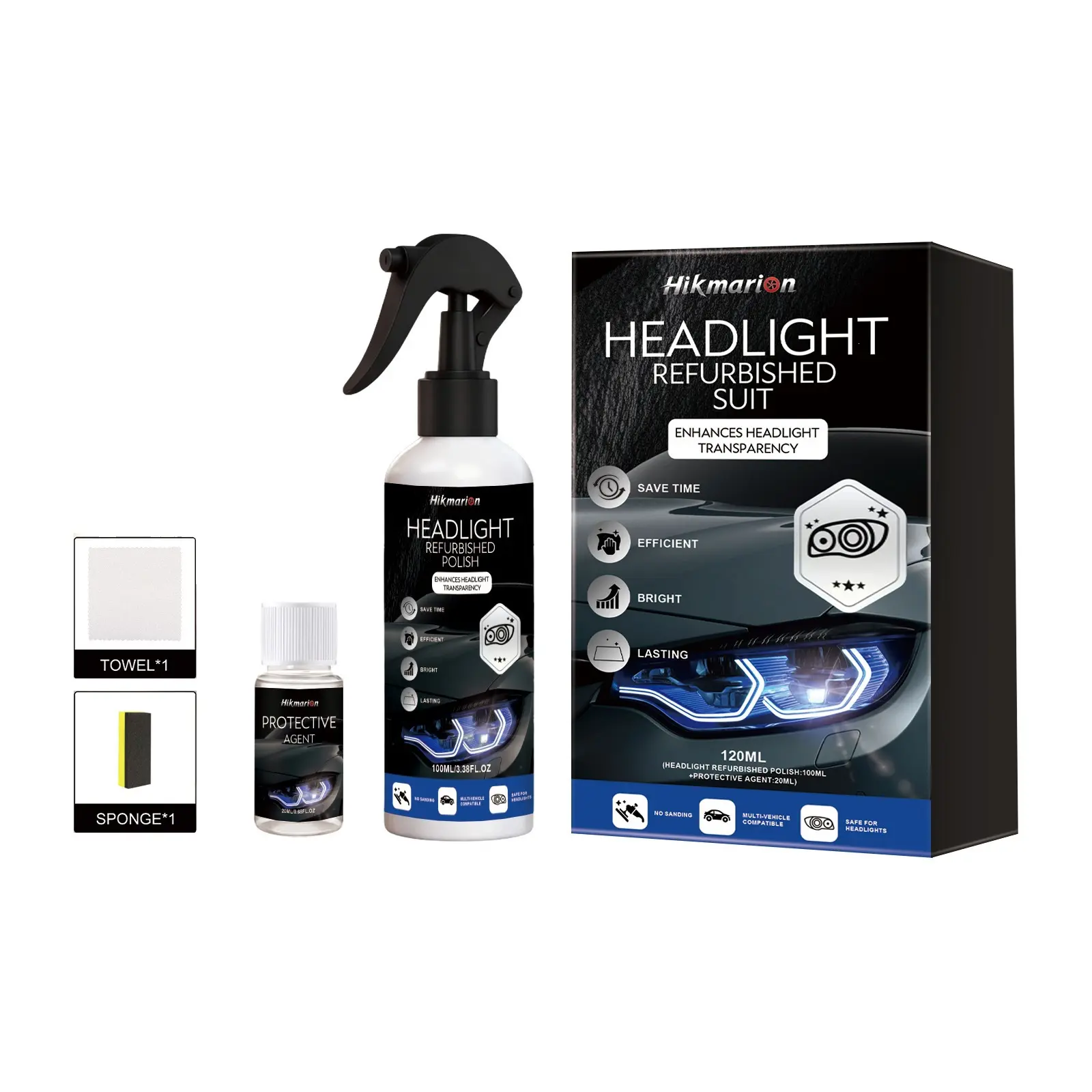 Professional Headlight Restoration Kit for Cars, Safe Fast Oxidation & Yellowing Remover for Clearer Headlights, Enhances and Improved Night Driving Visibility, Headlight Polishing Agent, Restorer Kit