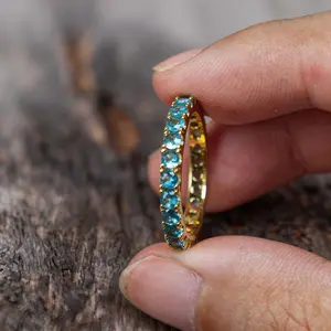 Women's Aquamarine March Birthstone Ring with Ruby Accents - July Birthstone Ring, Metal-Coated Costume Jewelry, Special Gift for Daily Wear