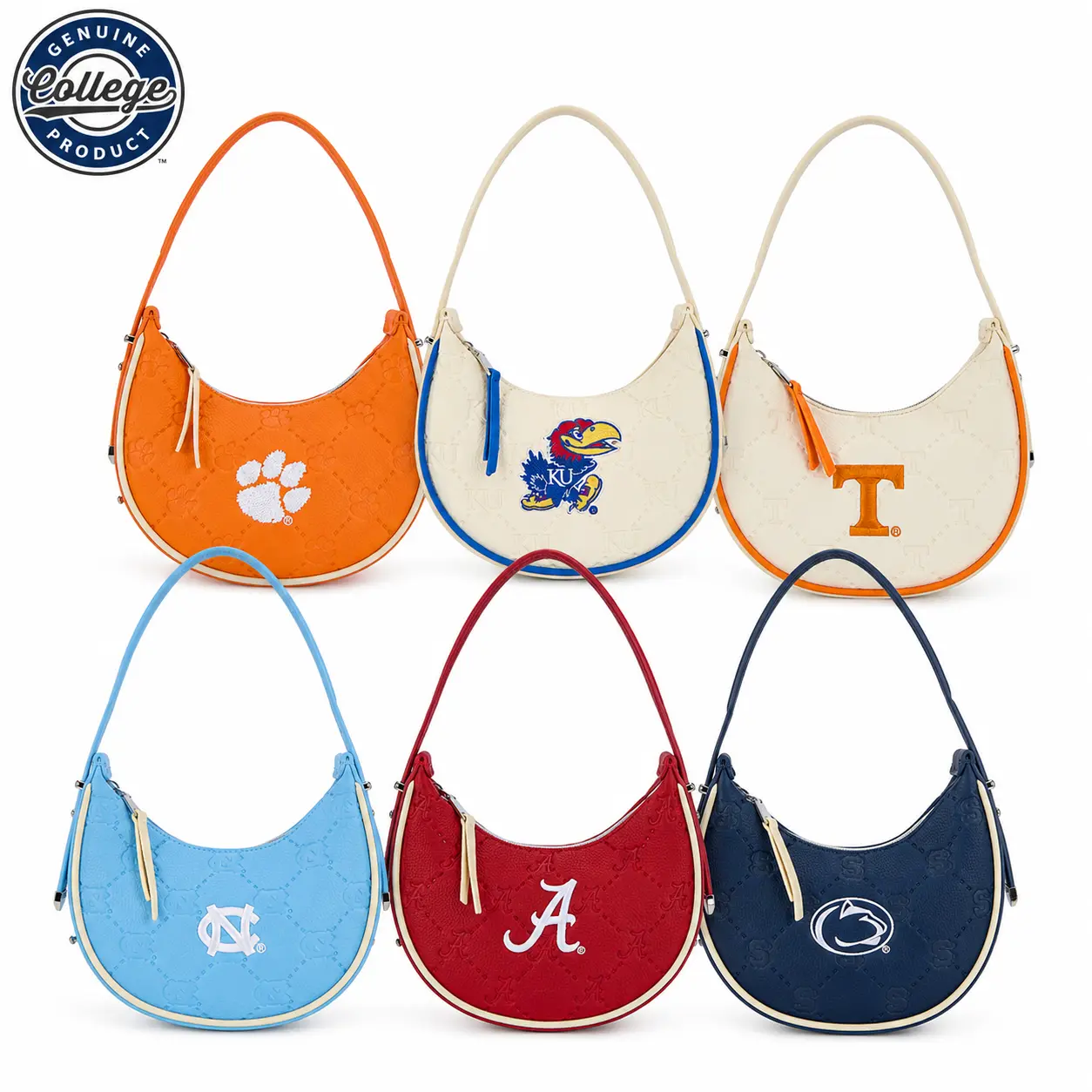 NCAA Crescent Shoulder Bag for Women - Stadium Approved Bags, Leather Underarm Purse with Zipper Closure for Game Day | Fans Bags,Clemson Tigers/Oklahoma Sooners/Florida Gators/Tennessee Volunteers/North Carolina Tar Heels/Penn State Nittany Lions 017
