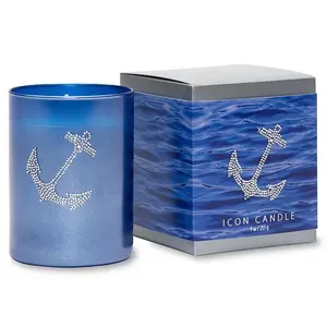 212 MAIN Primal Elements Anchor Aroma Fragranced Hand Candle - 9.5oz Icon Candle with Anchor Motif, Citrus Scent, Blue Glass, Rhinestones, Home Decor Box, Gift for Home Supplies Enthusiasts