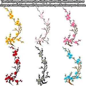 Traditional Style Plum Blossom Embroidery Fabric Patches, Qipao Decoration Iron-On Patches (2 Pieces), Unique Floral Design, Unique Floral Art
